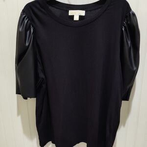 Michael Kors Black Top with Faux Leather Sleeves